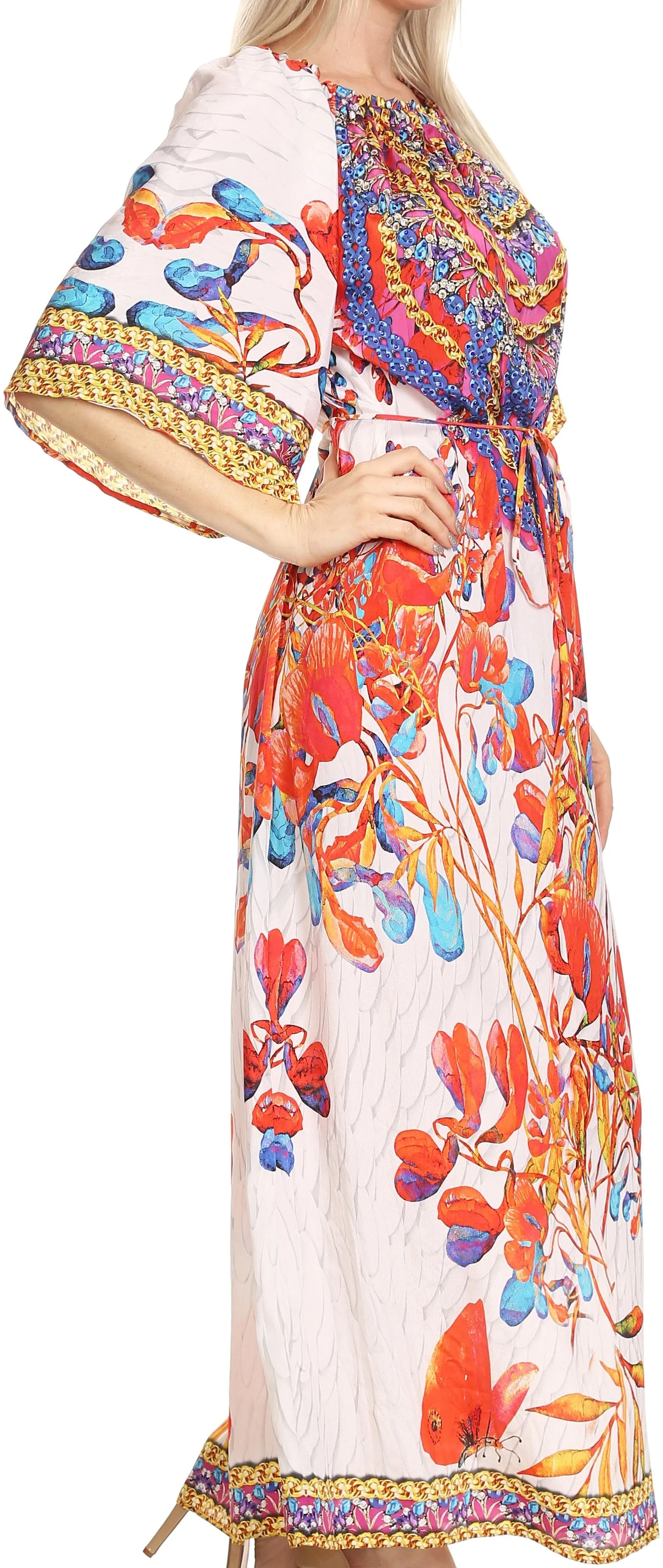 Sakkas Efiya Long Printed Kaftan Off The Shoulder Ruffled Tie-Waist Maxi Dress