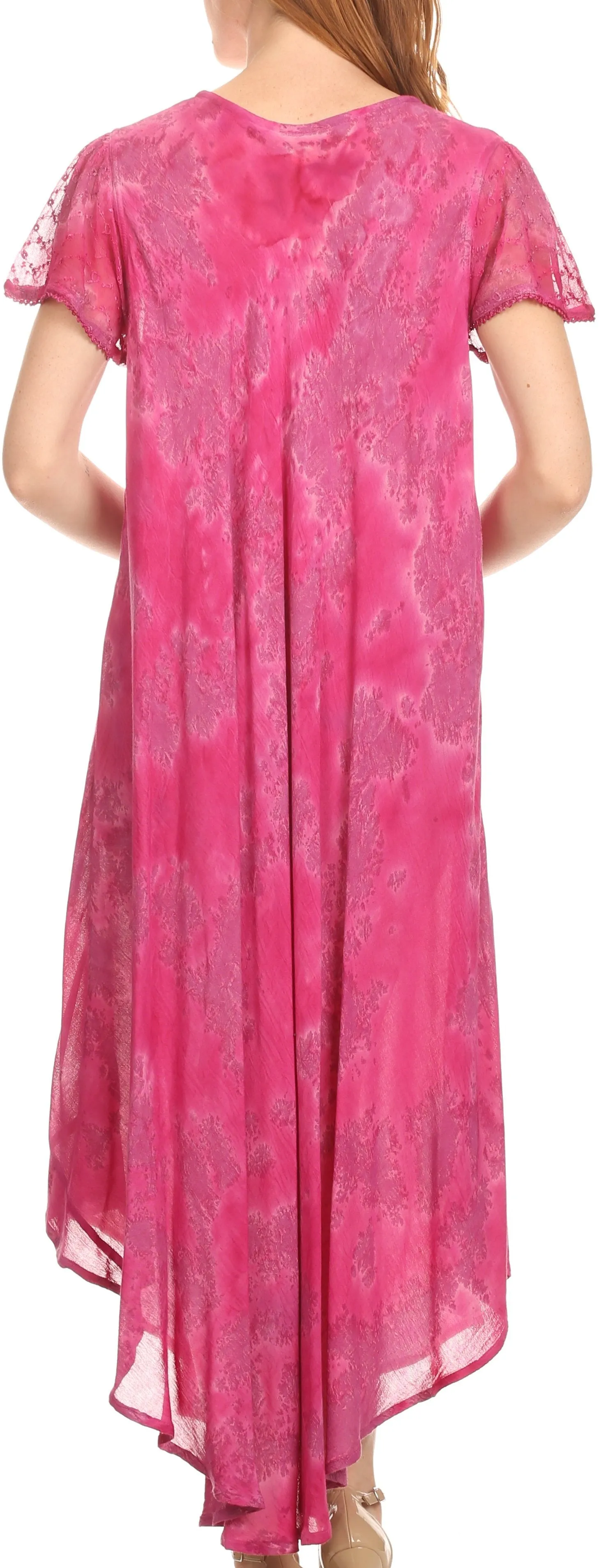 Sakkas Sayli Long Tie Dye Cap Sleeve Embroidered Wide Neck Caftan Dress / Cover Up