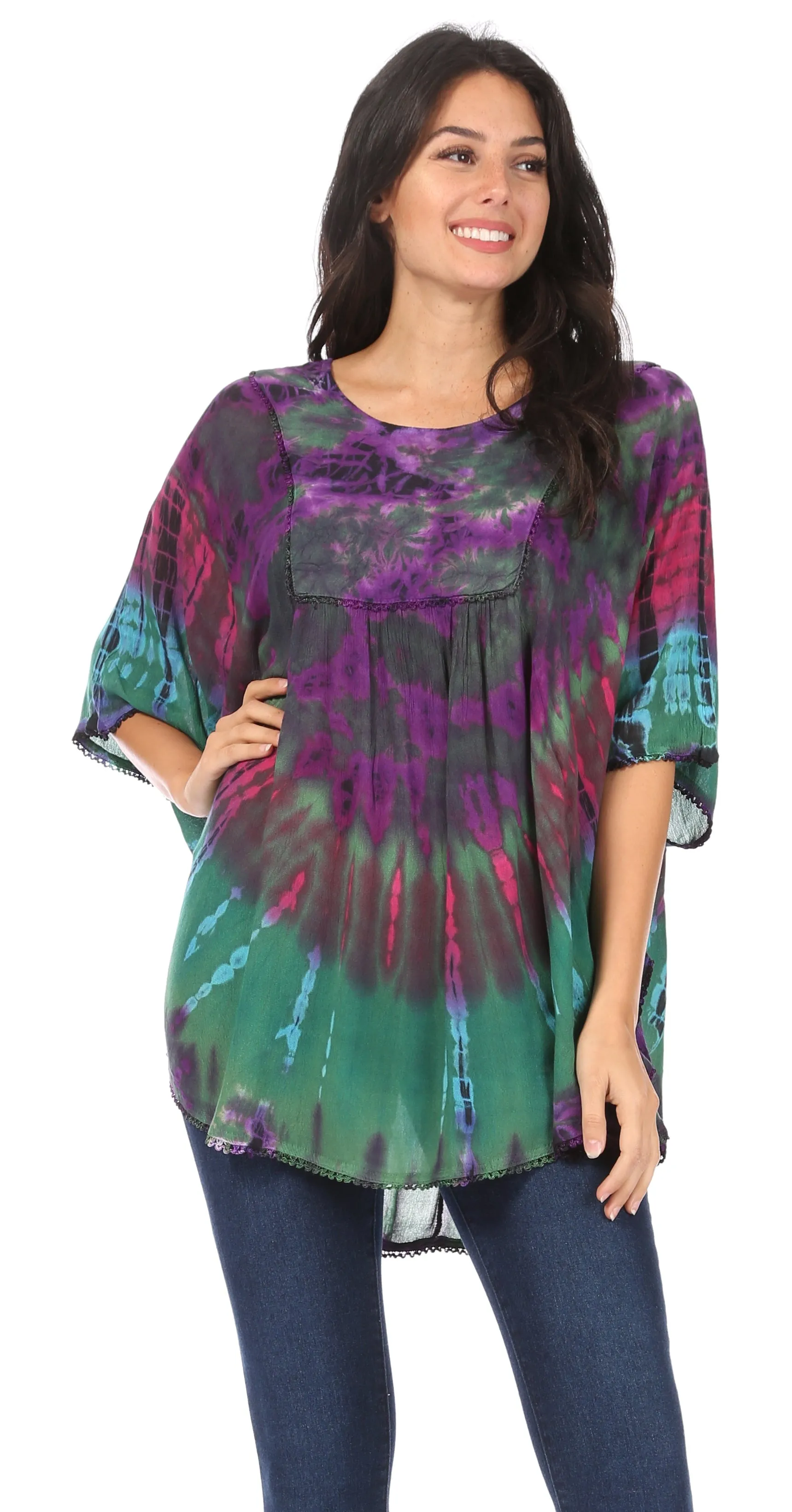 Sakkas Sunia Tie Dye Caftan Sleeve Blouse | Cover Up