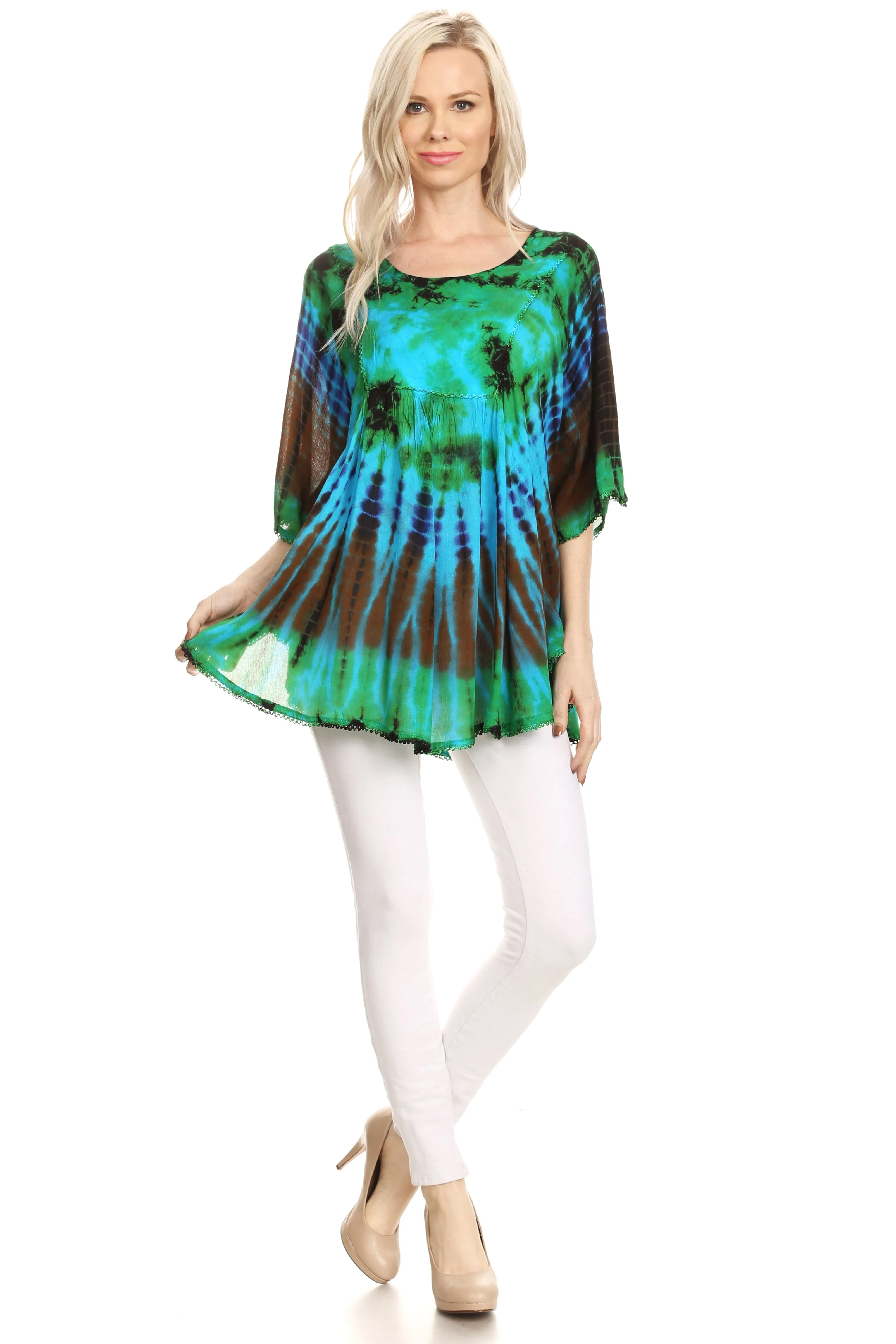 Sakkas Sunia Tie Dye Caftan Sleeve Blouse | Cover Up