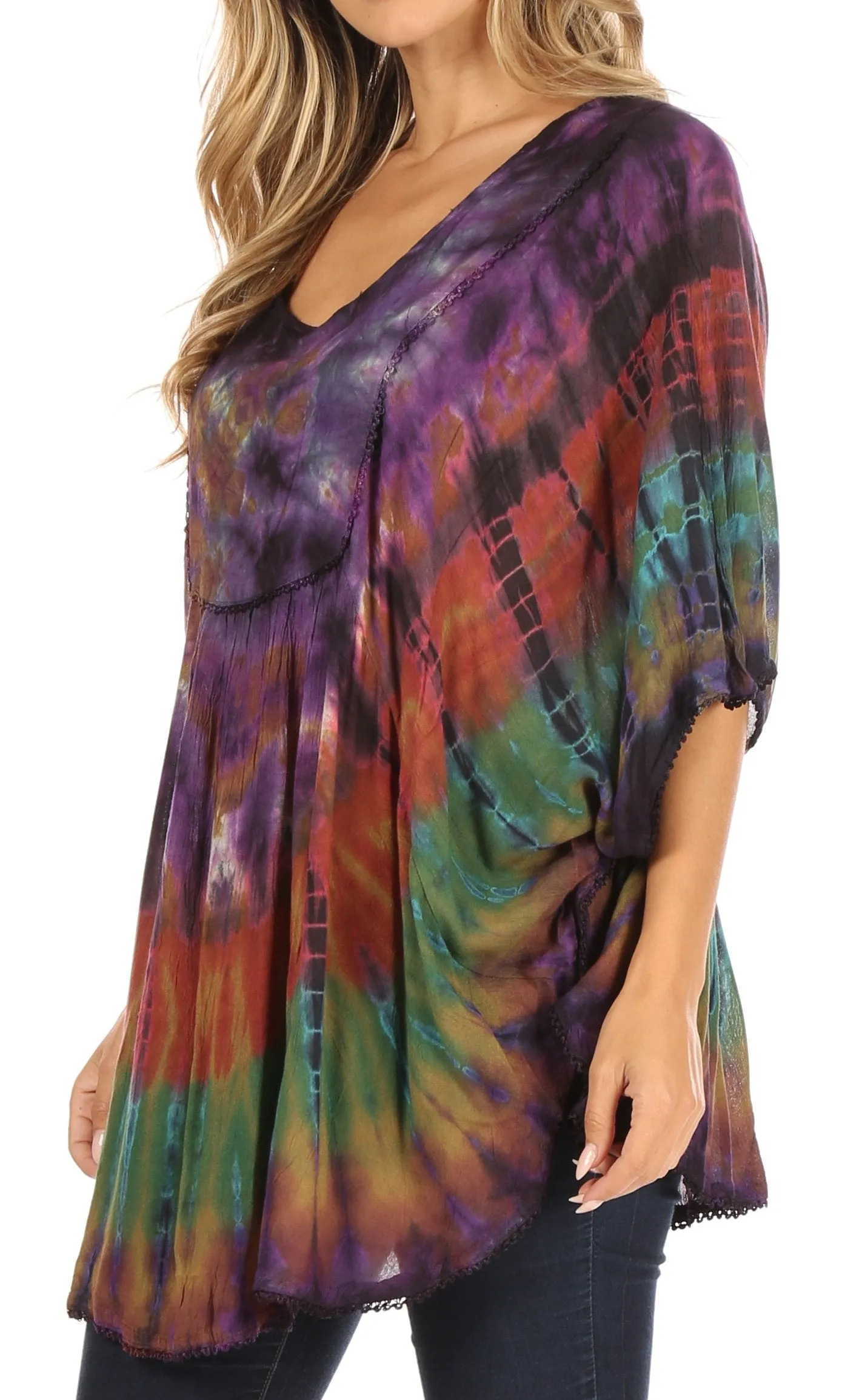 Sakkas Sunia Tie Dye Caftan Sleeve Blouse | Cover Up