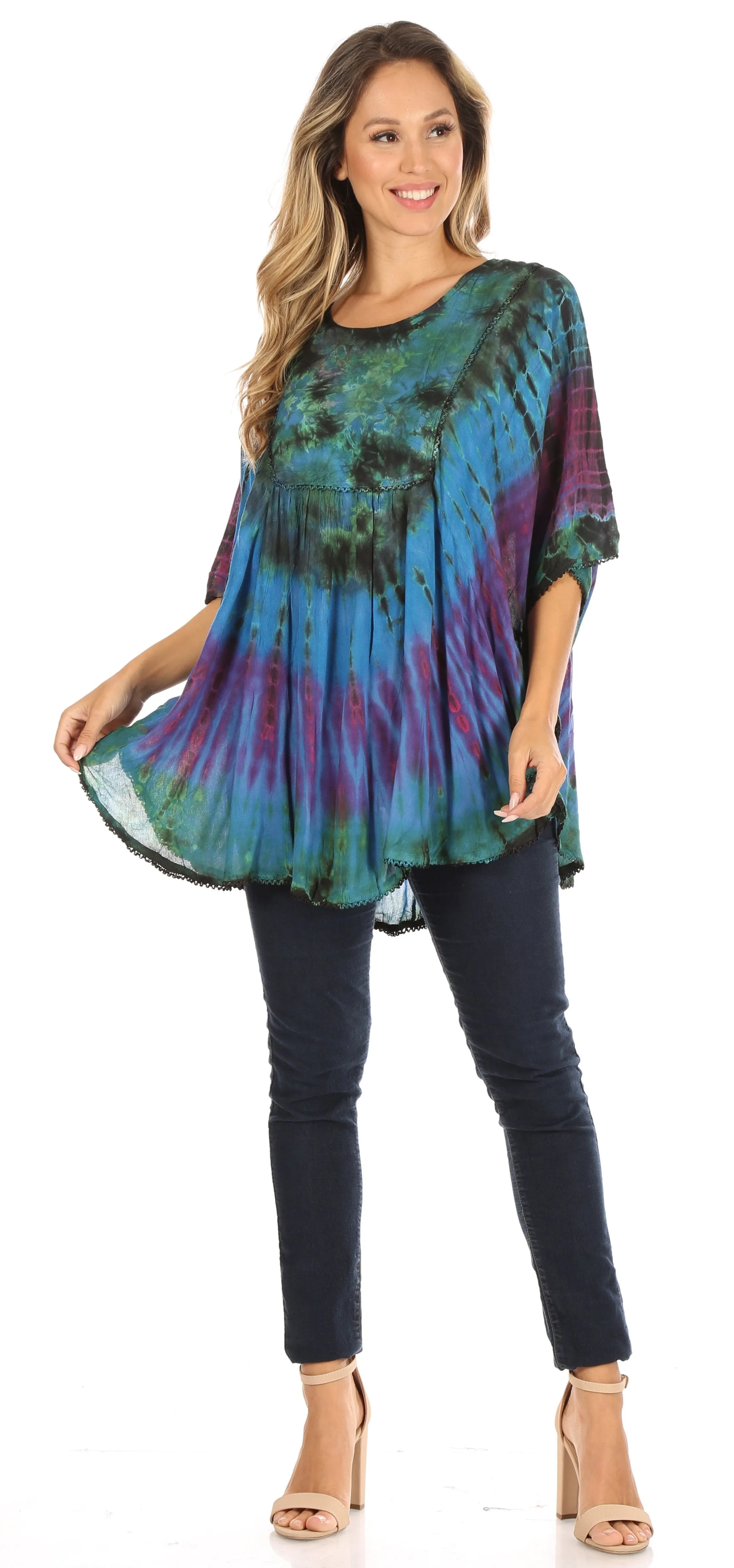 Sakkas Sunia Tie Dye Caftan Sleeve Blouse | Cover Up