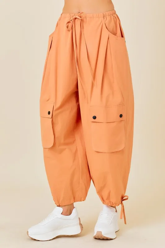 Salmon Elastic Waste Cargo Balloon Pants