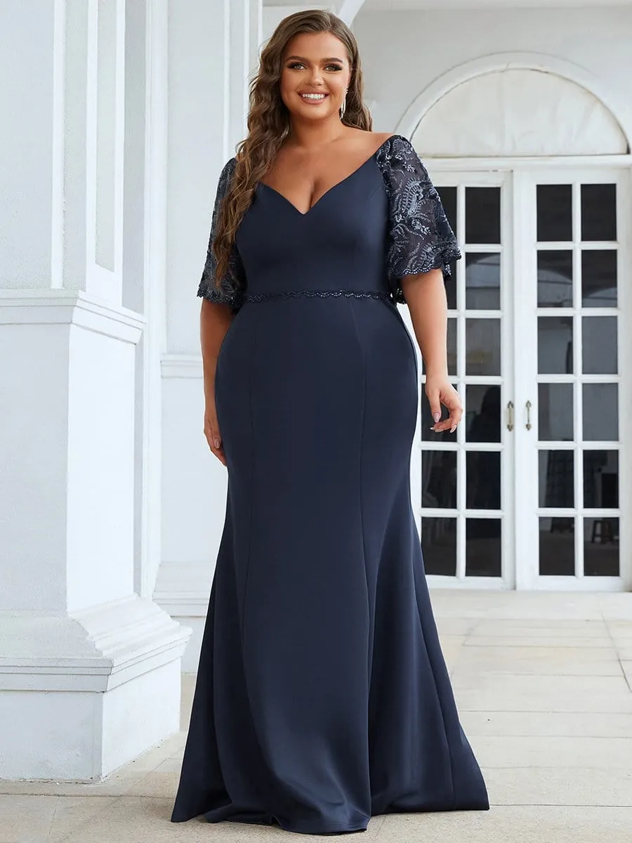 Sexy V Neck Maxi Bodycon Party Dress with Flare Sleeves