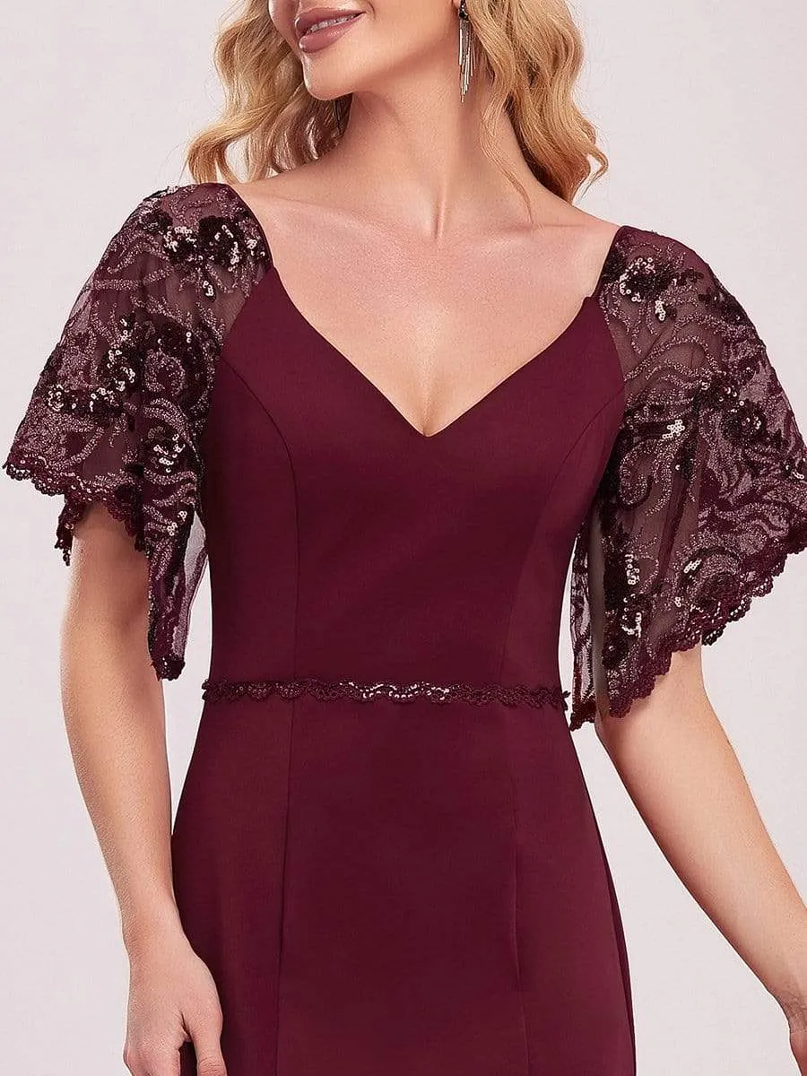 Sexy V Neck Maxi Bodycon Party Dress with Flare Sleeves