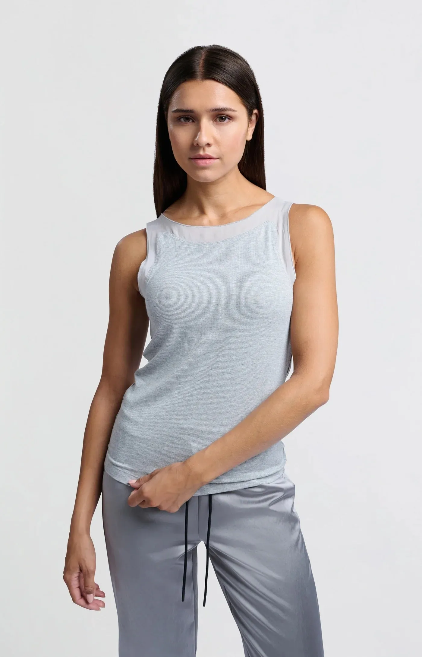 Sleeveless Rib Top in Grey Melange