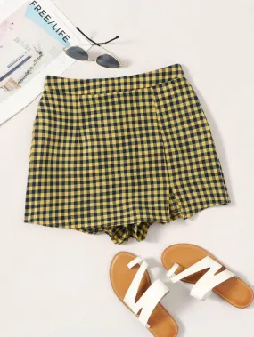 Split Hem Gingham Skort