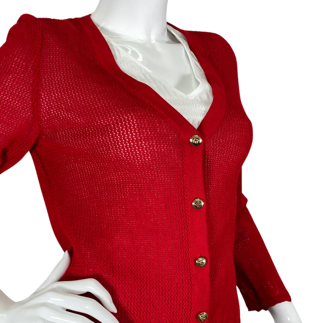 St. John Sports Open-Knit Pattern Red Cardigan