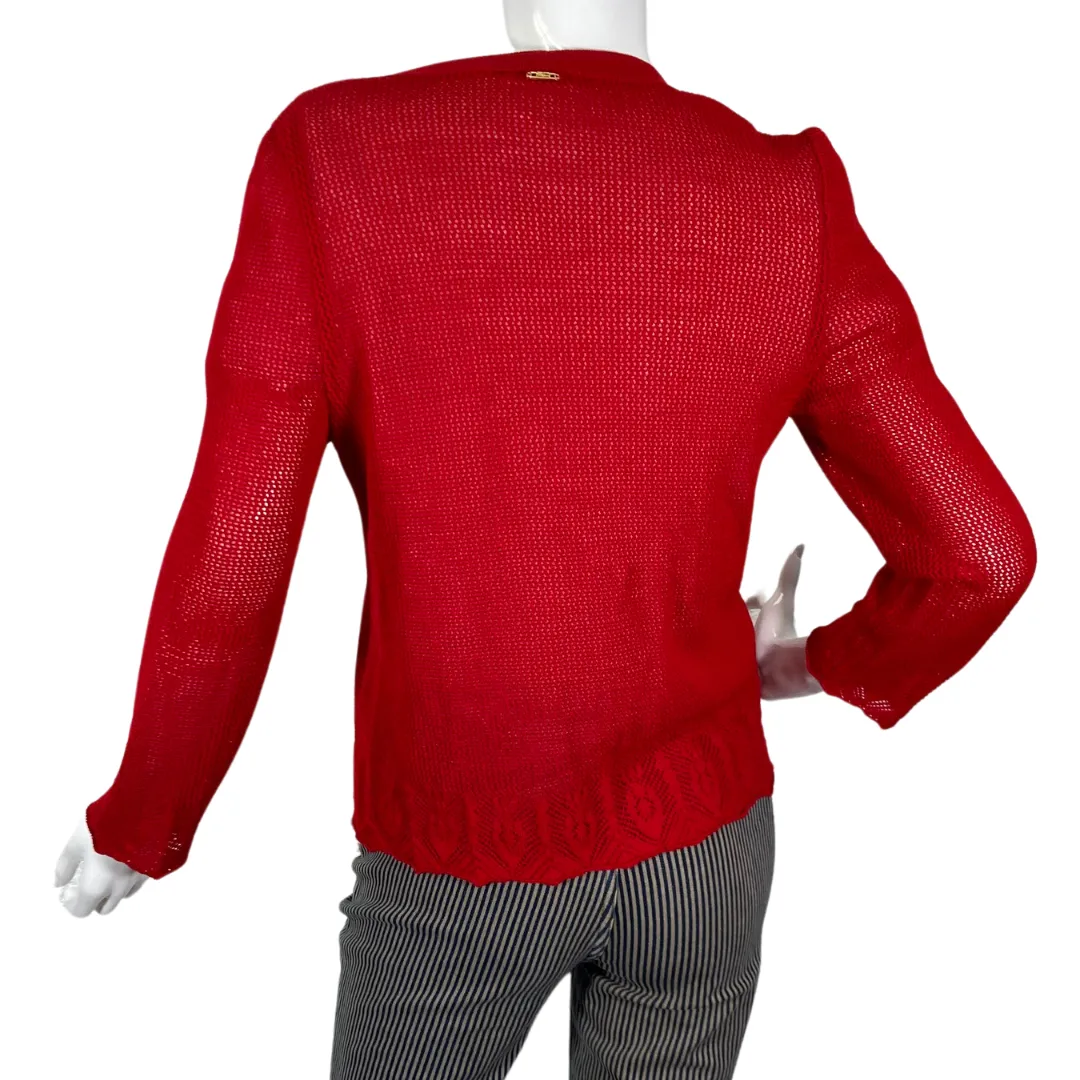 St. John Sports Open-Knit Pattern Red Cardigan