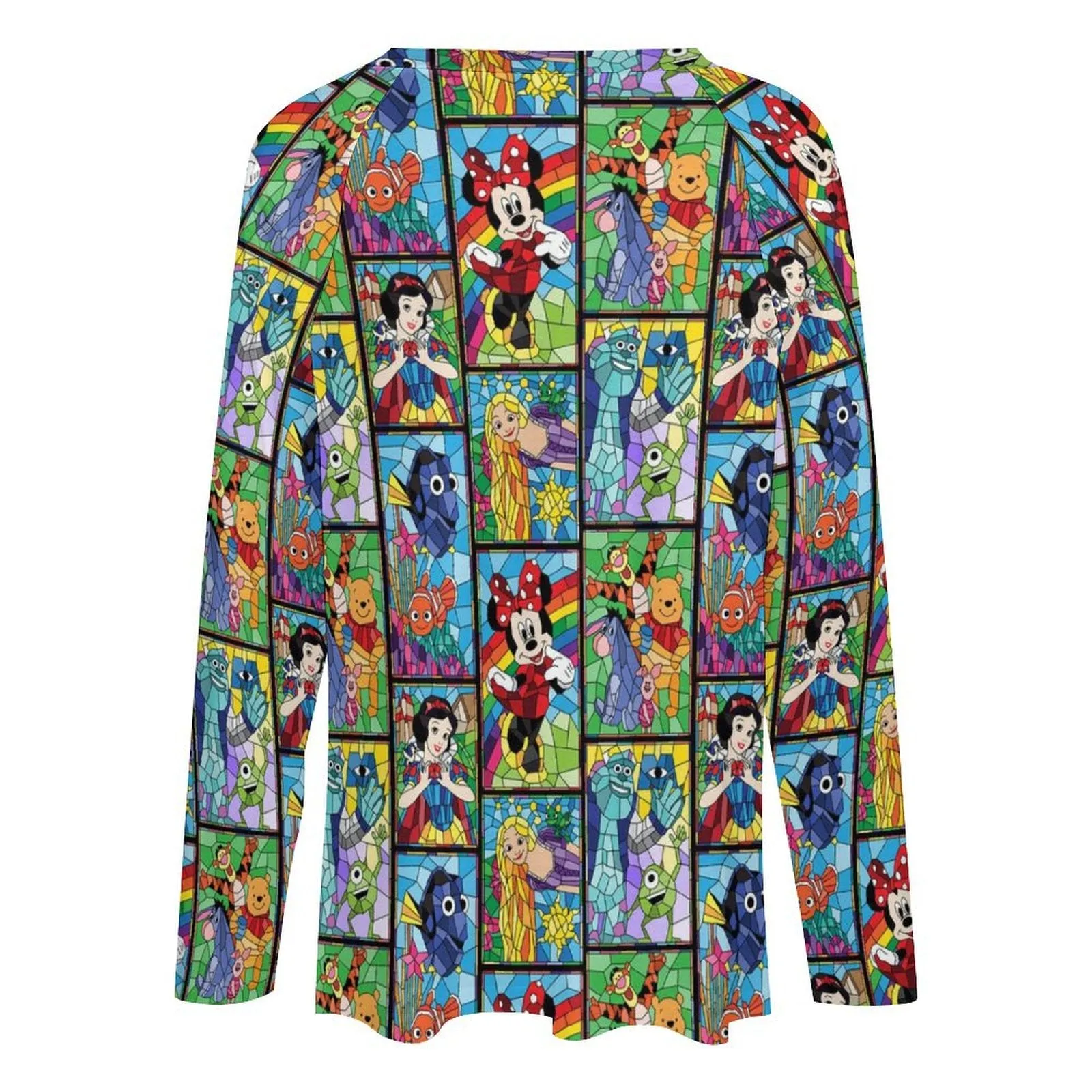 Stained Glass Characters Long Sleeve Loose V-Neck Tee