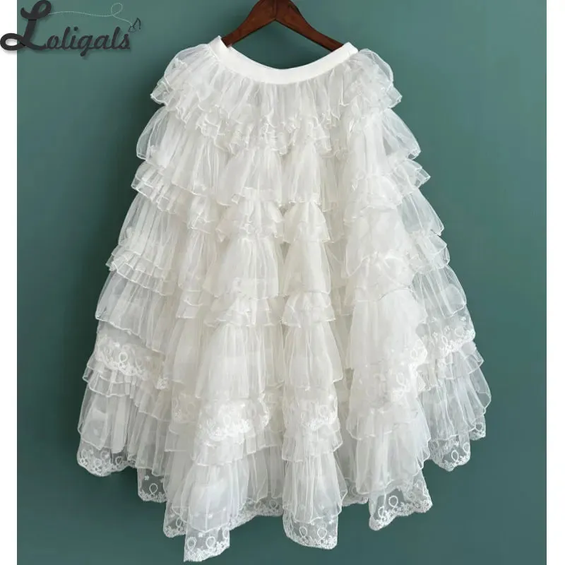 Sweet Ruffled Long Skirt Fairy Puffy Prom Tiered Maxi Underskirt