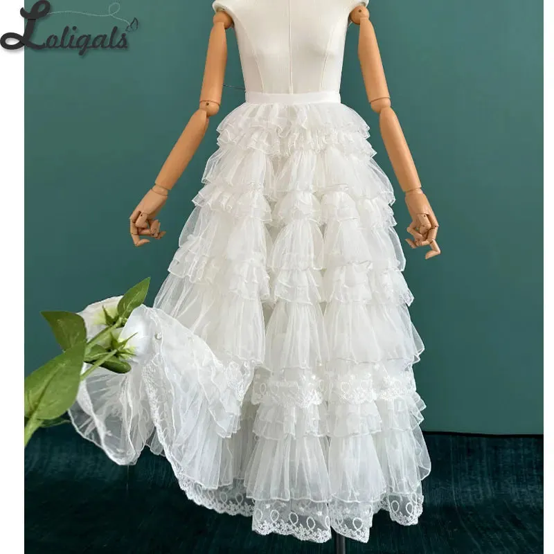 Sweet Ruffled Long Skirt Fairy Puffy Prom Tiered Maxi Underskirt