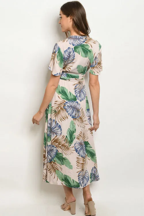 Taupe Floral Wrap Dress