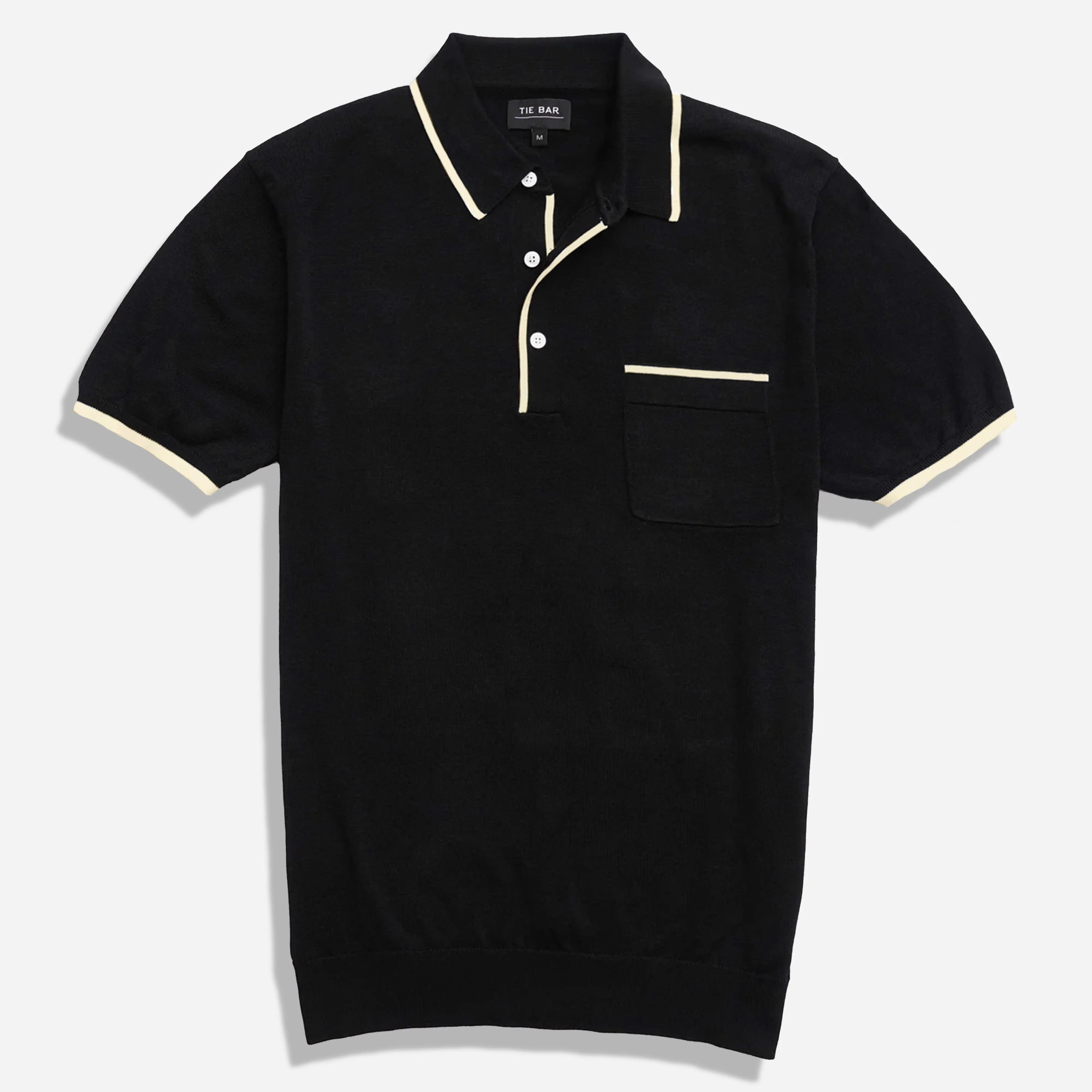 Tipped Cream Cotton Sweater Black Polo