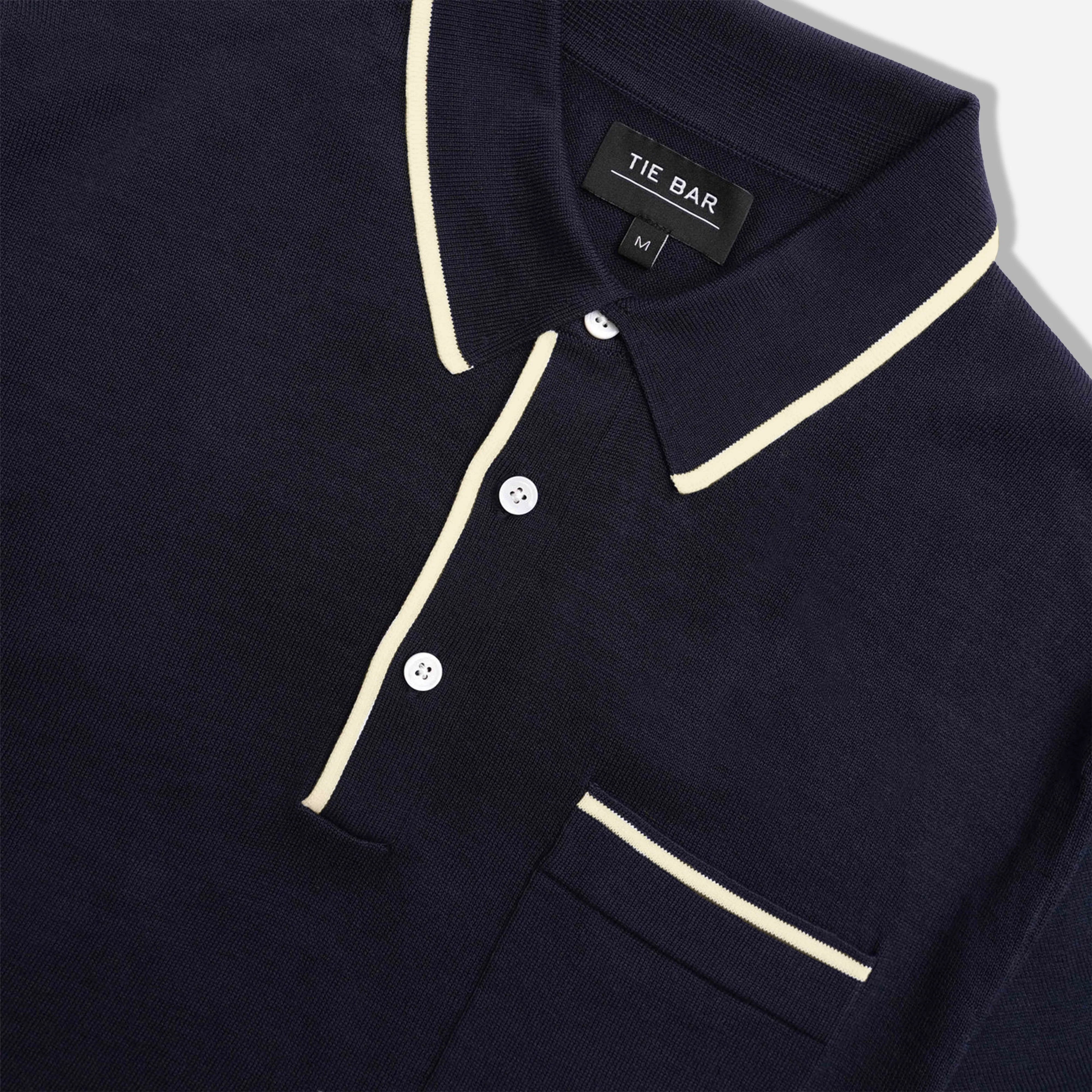 Tipped Cream Cotton Sweater Navy Polo