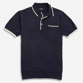 Tipped Cream Cotton Sweater Navy Polo