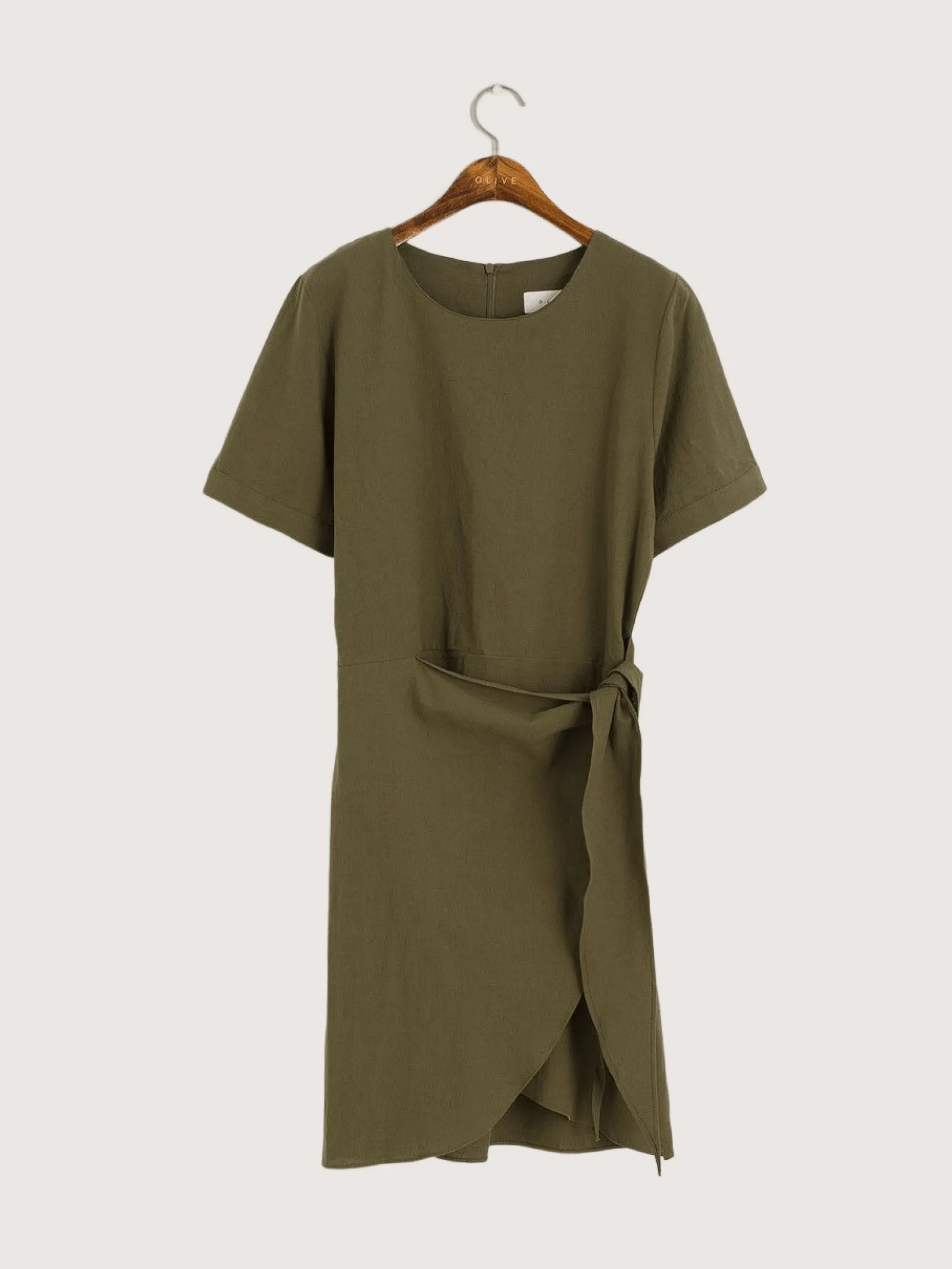 Tulip-Shape Wrap Dress, Olive