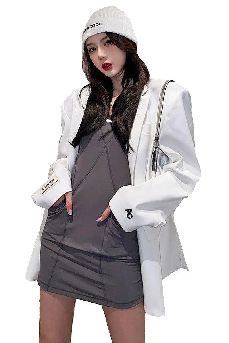 Unisex White Patched Blazer