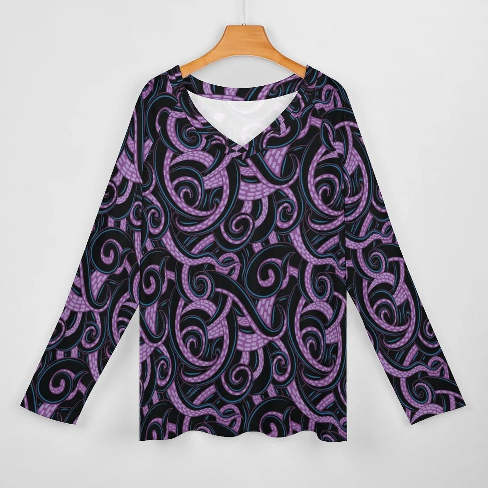 Ursula Tentacles Long Sleeve Loose V-Neck Tee