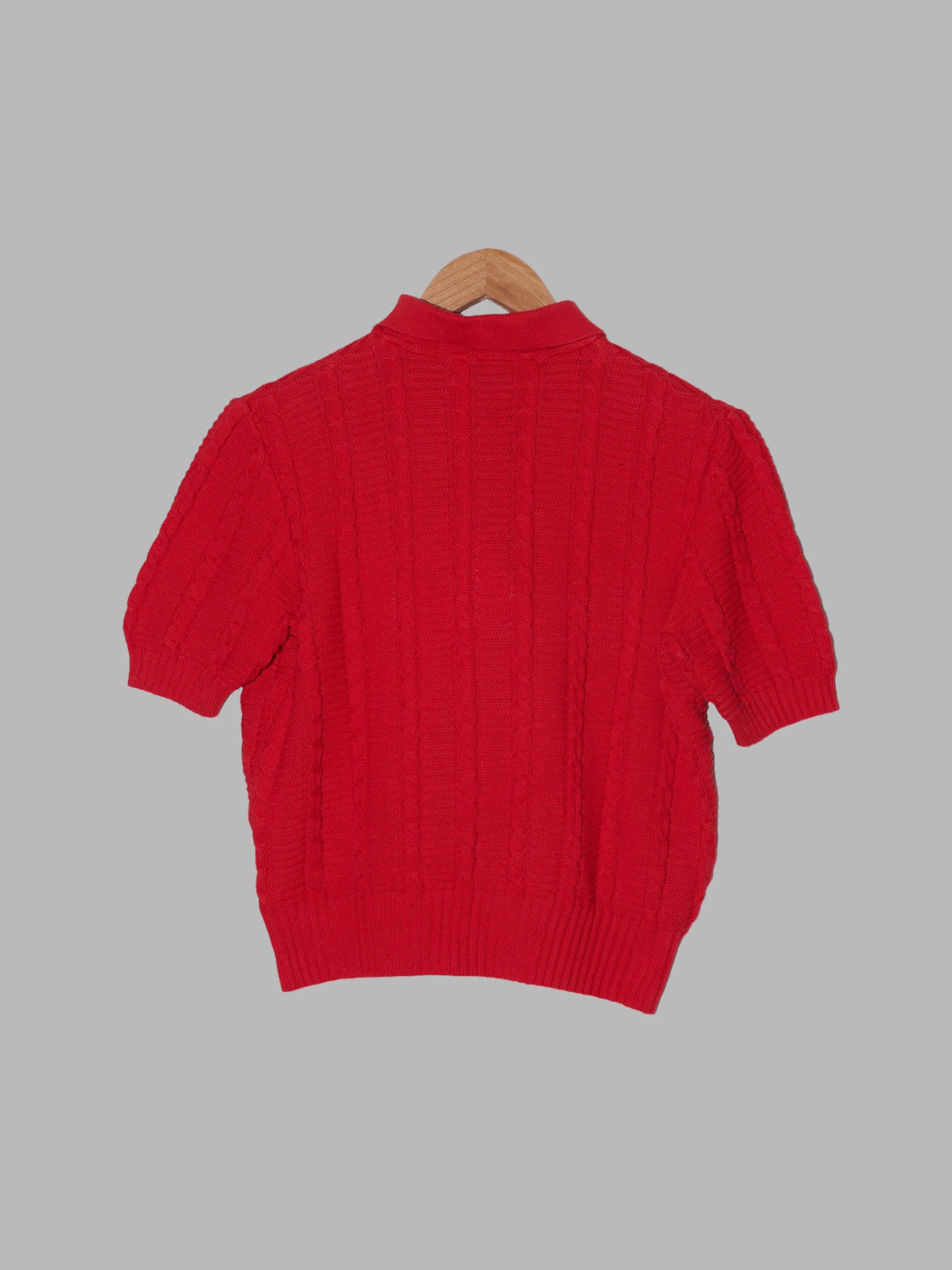 Valentino Miss V red cotton cable knit short sleeve sweater - size 44