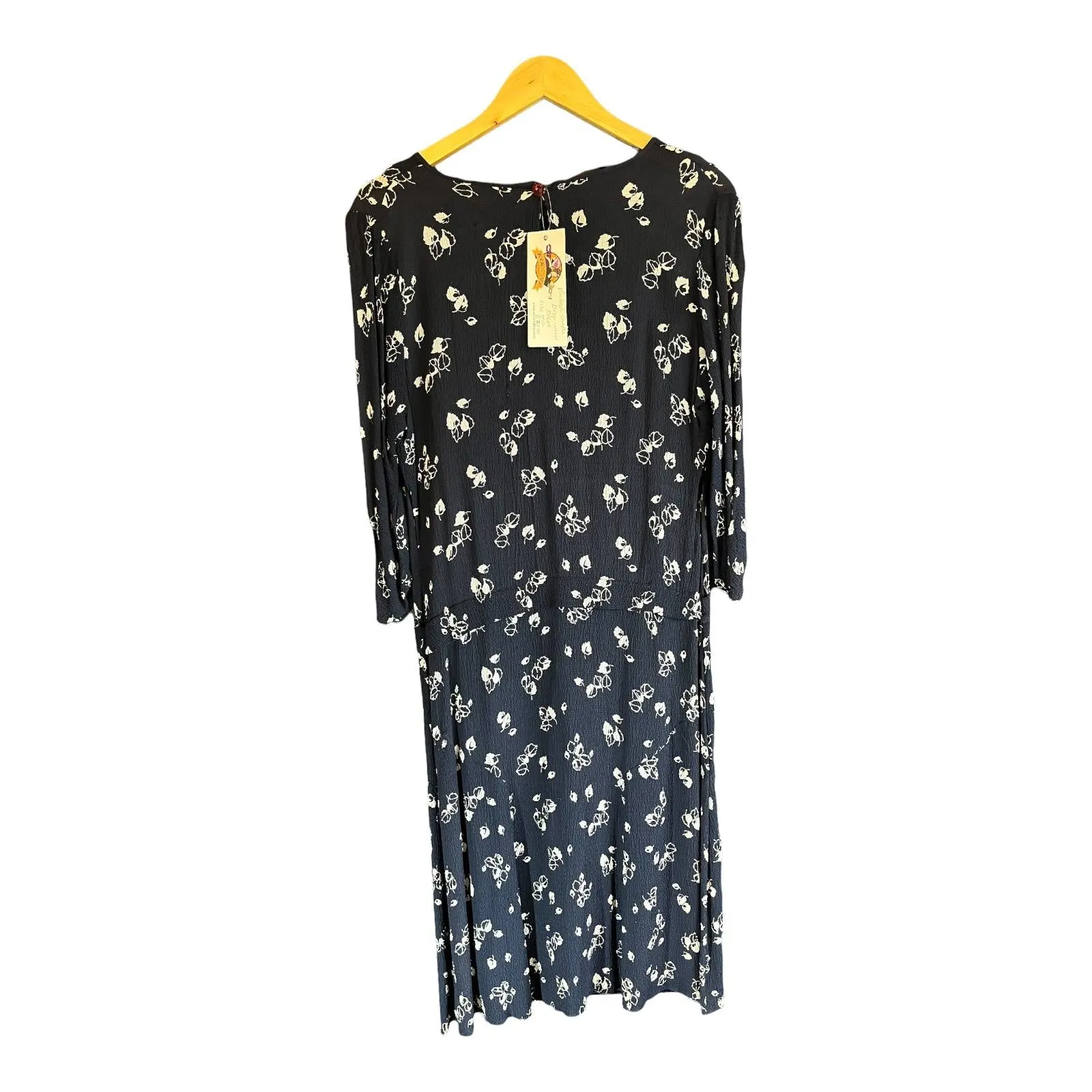 Vintage Navy And White Floral 3/4 Sleeved Dress UK 16