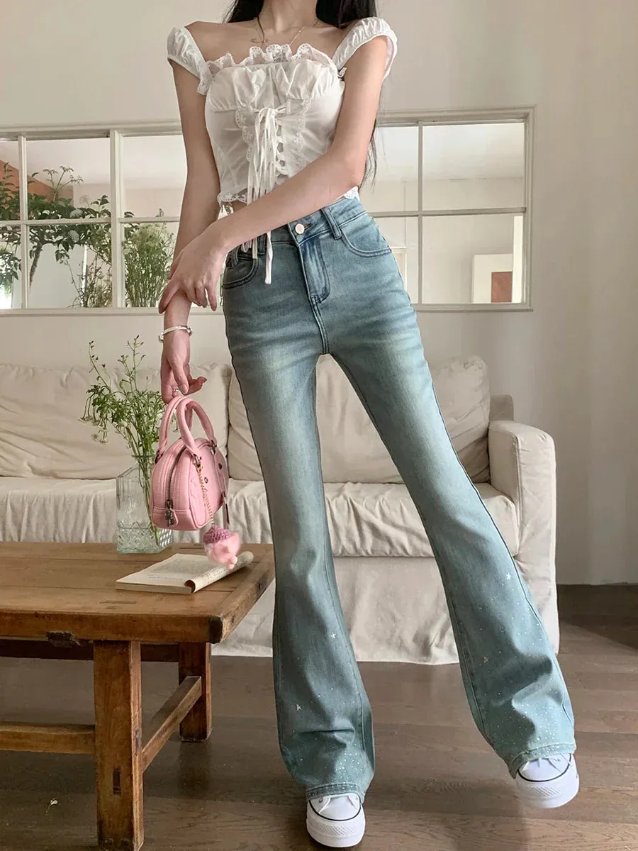 Vintage Women Spring Autumn High Waist Fashion Slim Stretch Denim Jeans