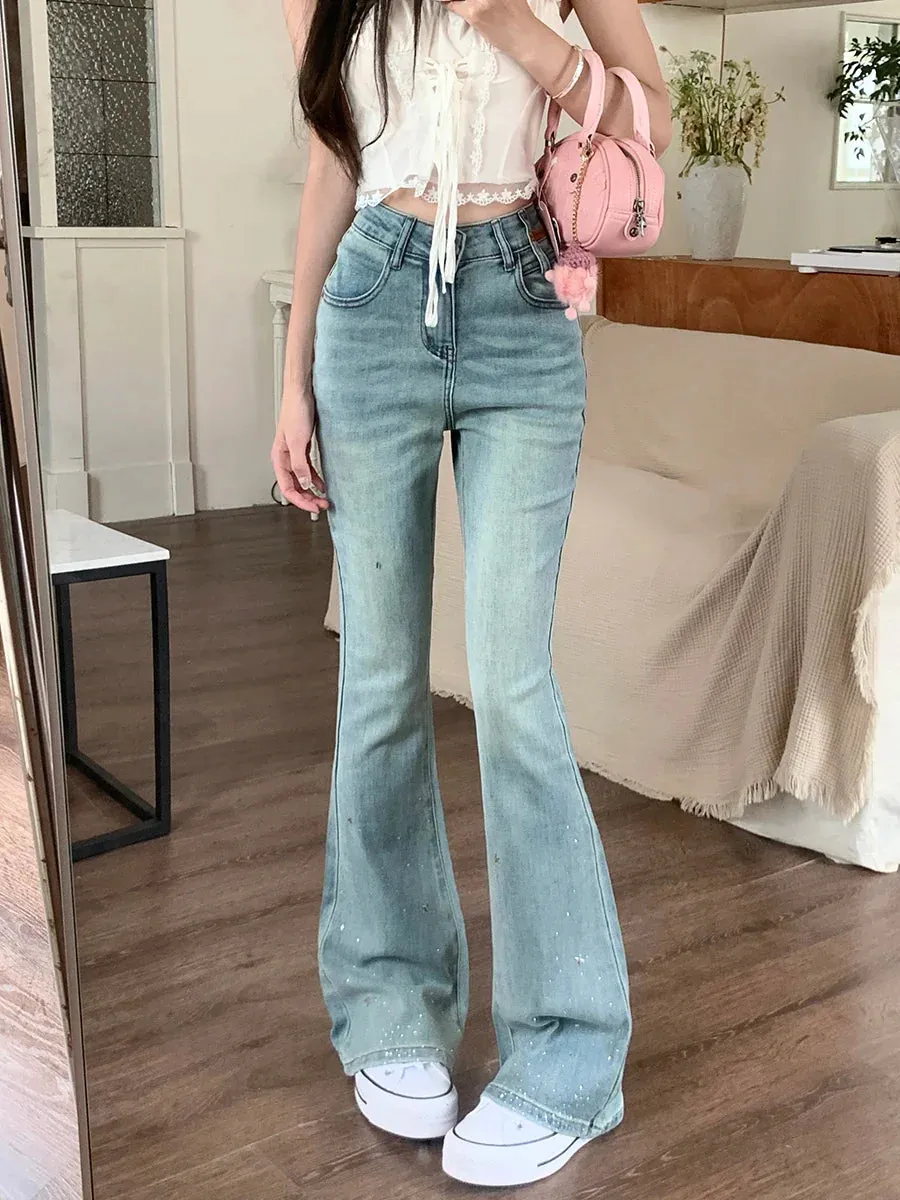 Vintage Women Spring Autumn High Waist Fashion Slim Stretch Denim Jeans