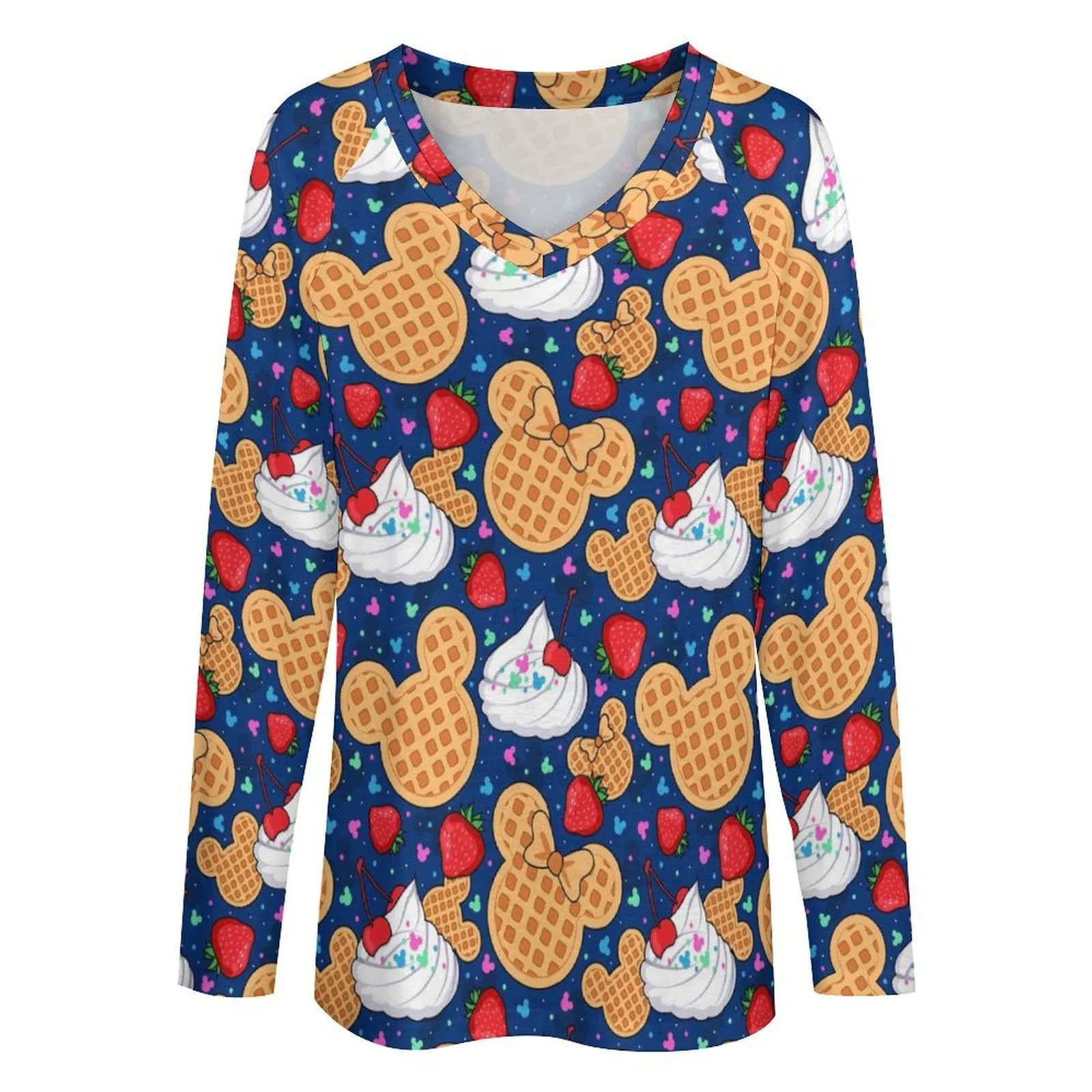 Waffles Long Sleeve Loose V-Neck Tee