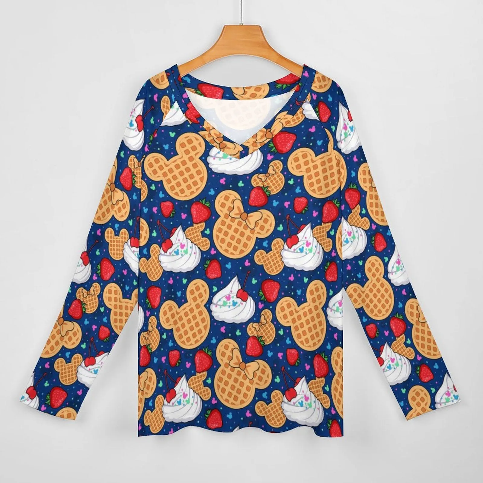 Waffles Long Sleeve Loose V-Neck Tee