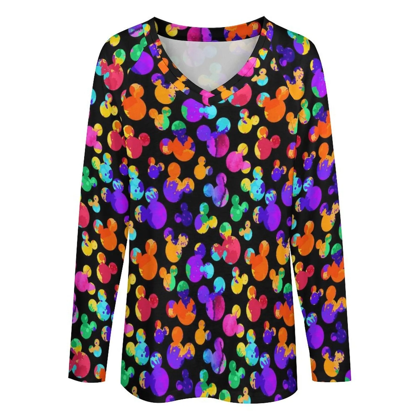 Watercolor Long Sleeve Loose V-Neck Tee