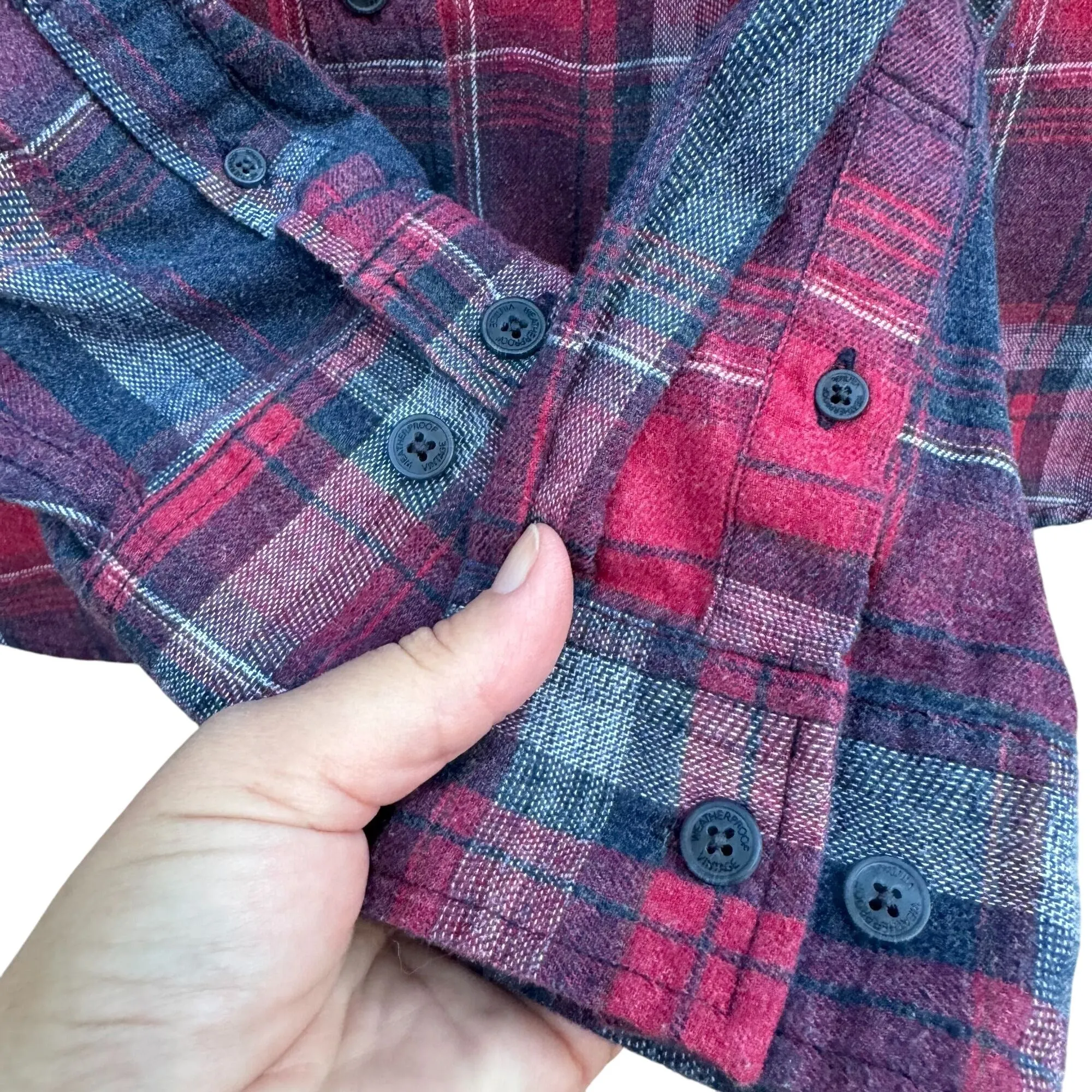 Weatherproof Vintage Mens Red Blue Plaid Flannel Long Sleeve Outdoor Grunge Shirt L