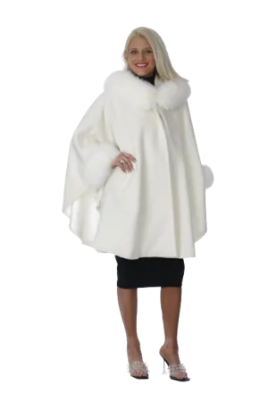 White Alpaca Hooded Cape with White Fox Trim