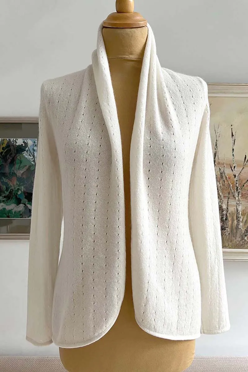 White Cashmere Cardigan - Pointelle