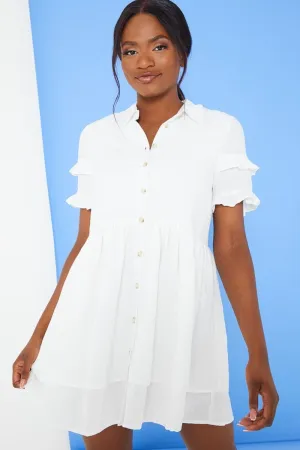 White Frill Double Layer Shirt Dress