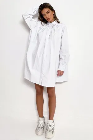 White Knee Length Collar Boxy Dress