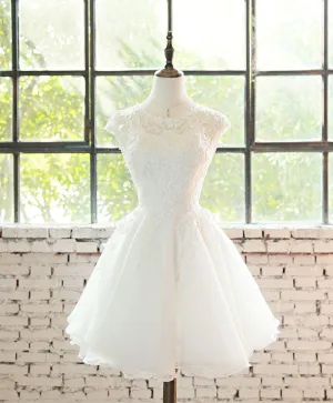 White Lace Tulle Short Prom Dress, Homecoming Dress