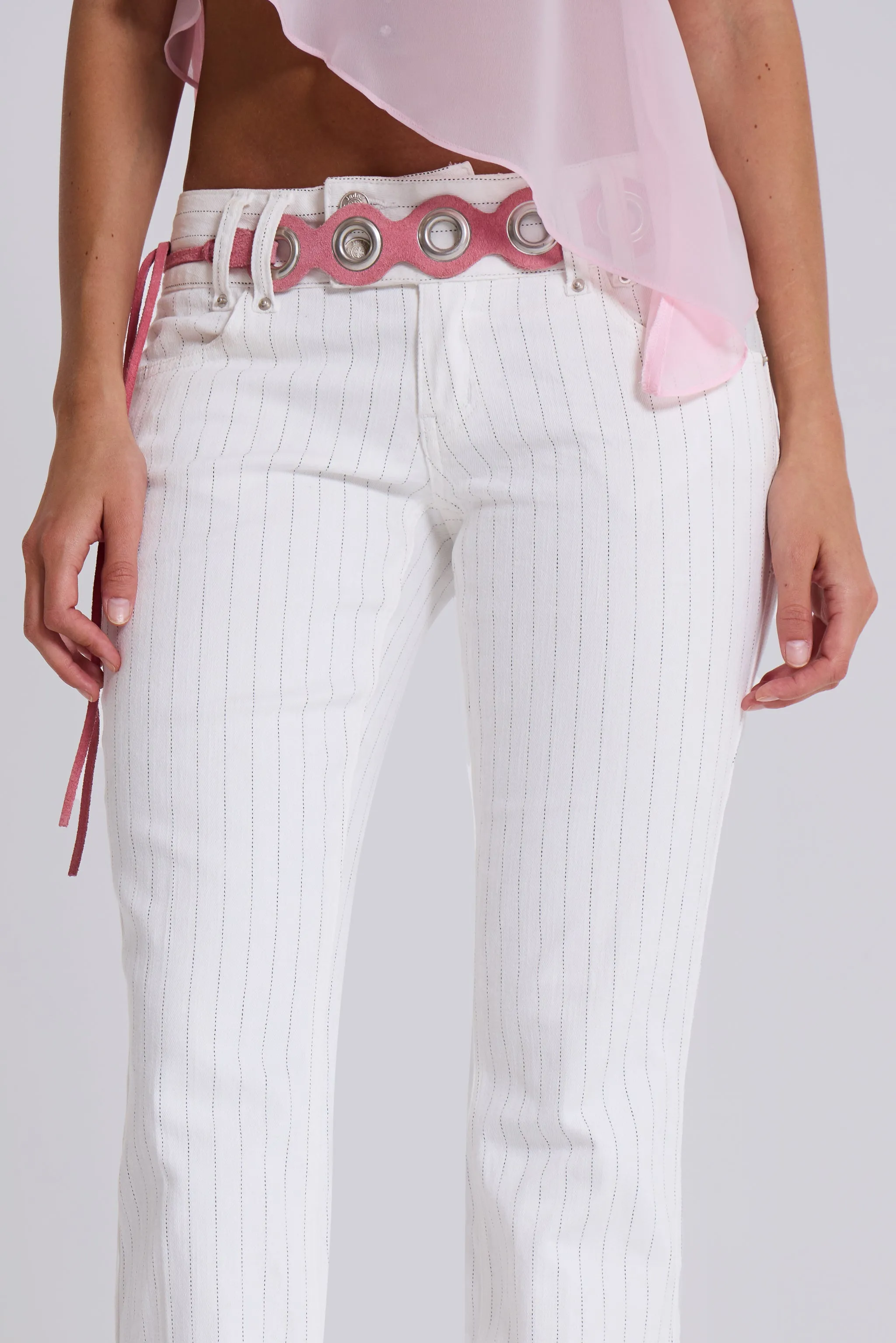 White Pinstripe Thirteen Jeans