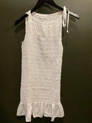 White Smocked Tie Neck