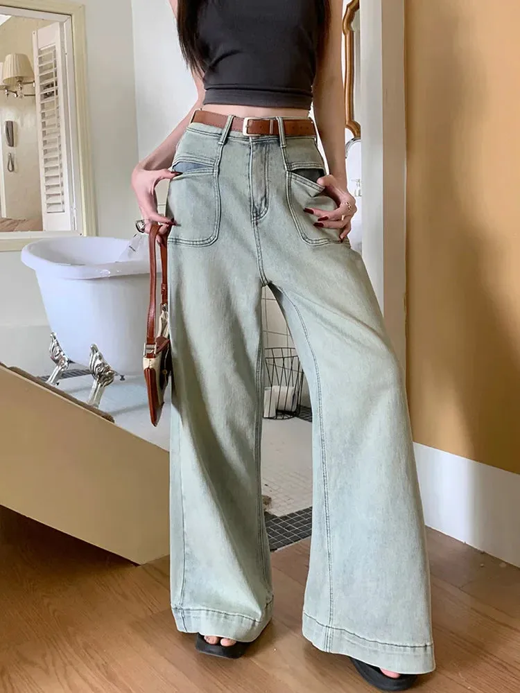 Wide-leg Korean Fashion Jeans - Washed