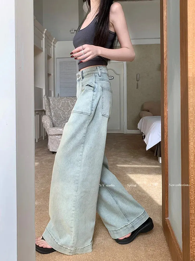 Wide-leg Korean Fashion Jeans - Washed