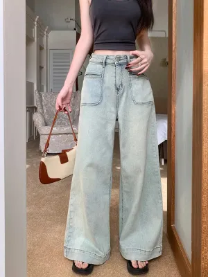 Wide-leg Korean Fashion Jeans - Washed