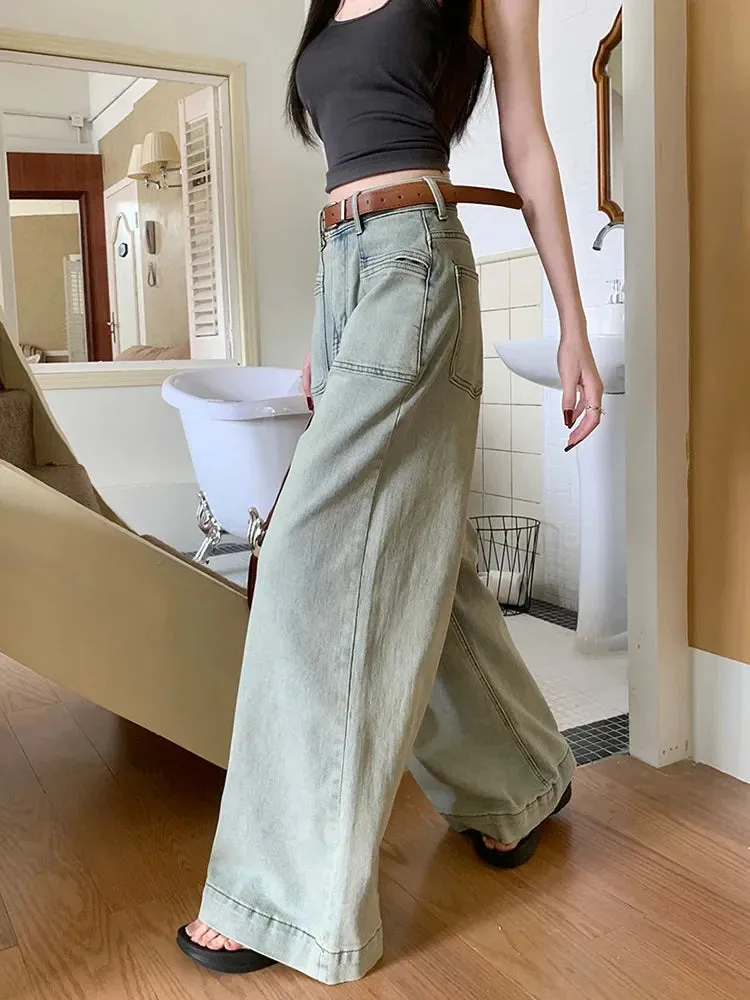 Wide-leg Korean Fashion Jeans - Washed