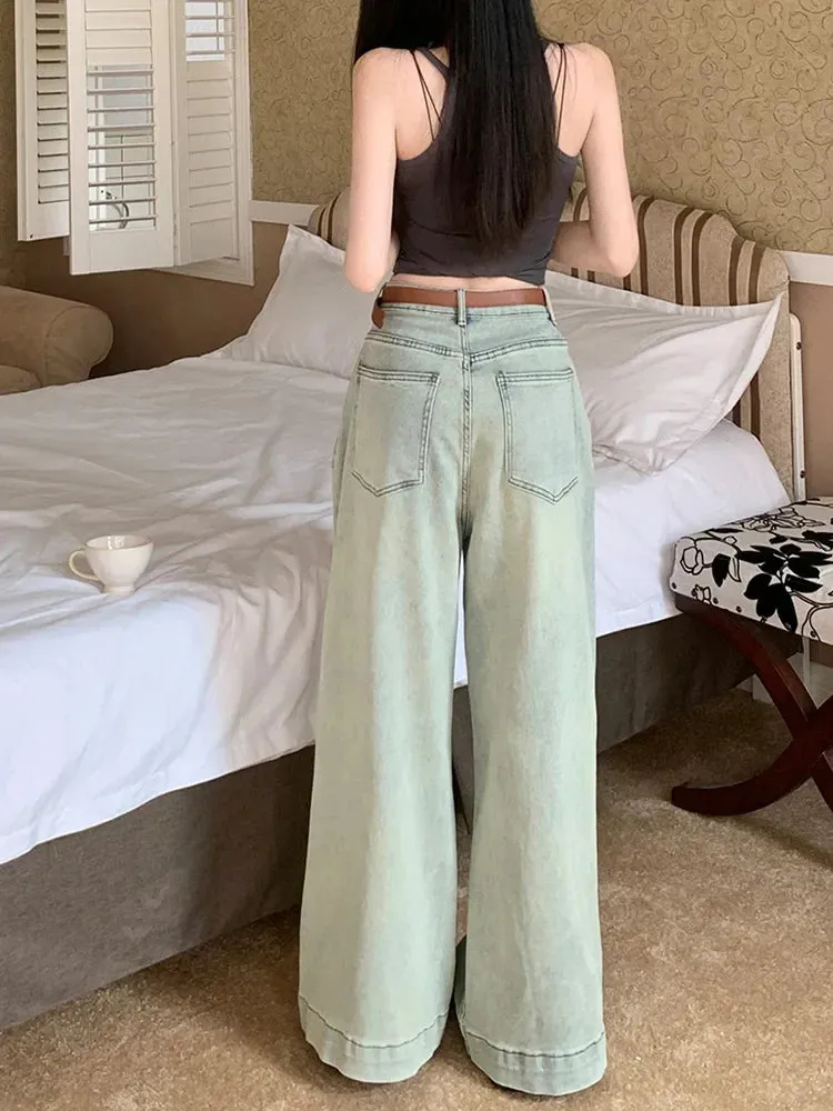 Wide-leg Korean Fashion Jeans - Washed