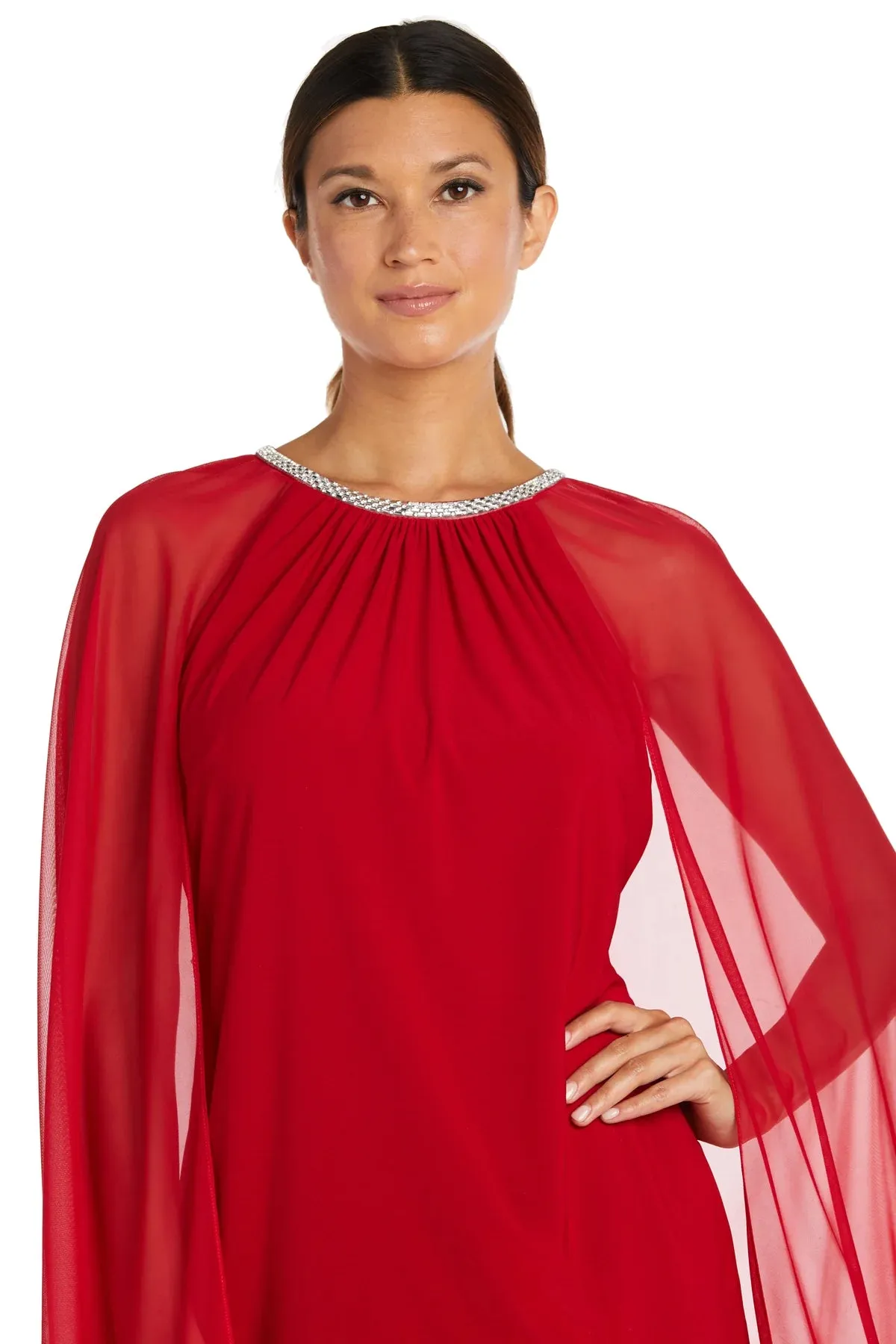 Women's Cape Knee Length Dress with Rhinestone Neckline