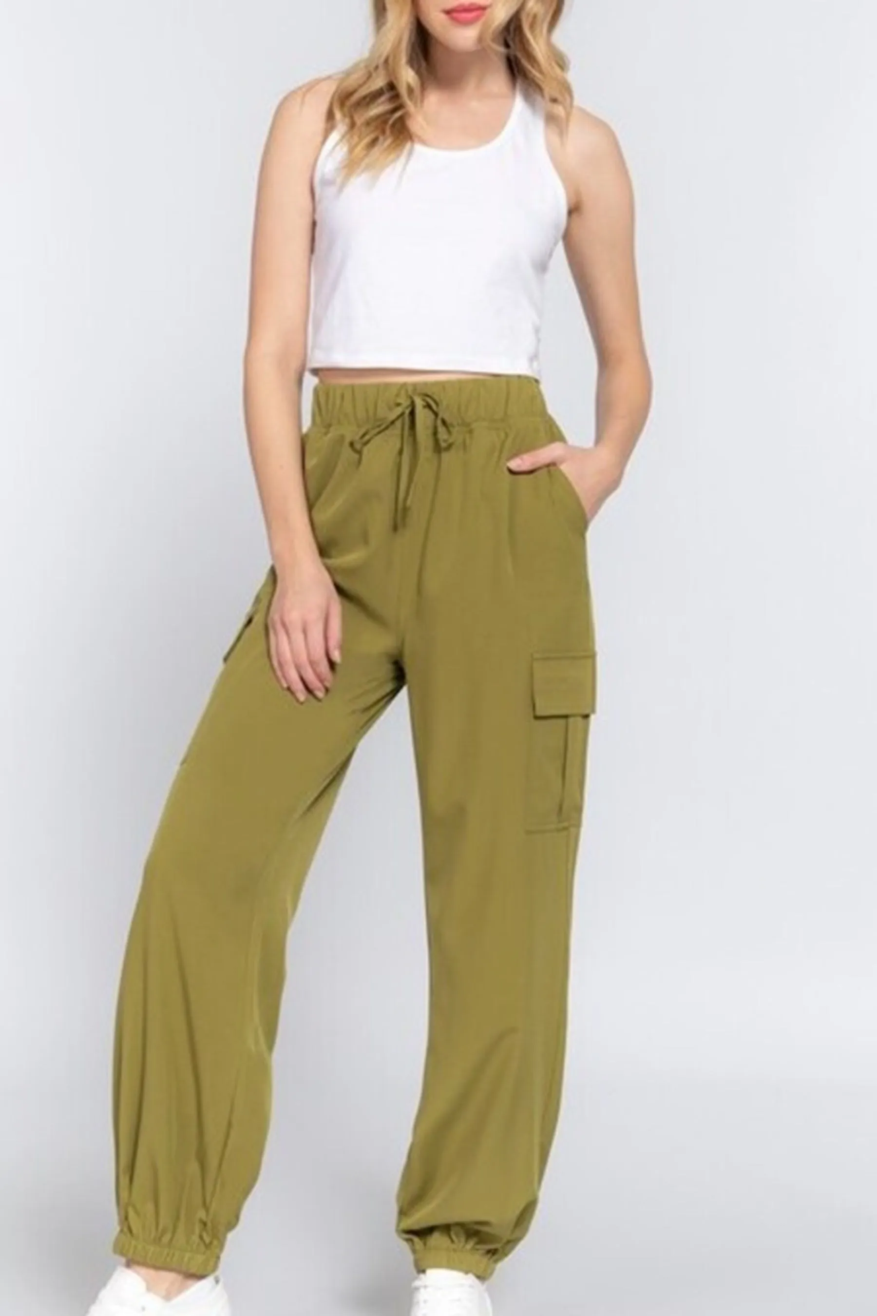 Women's Casual Elastic Waist Jogger Cargo Pants with Pockets