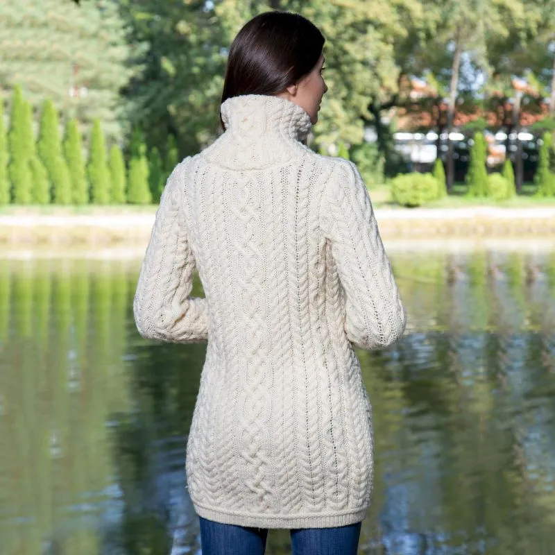 Women's Double Collar Aran Cardigan with Zipper