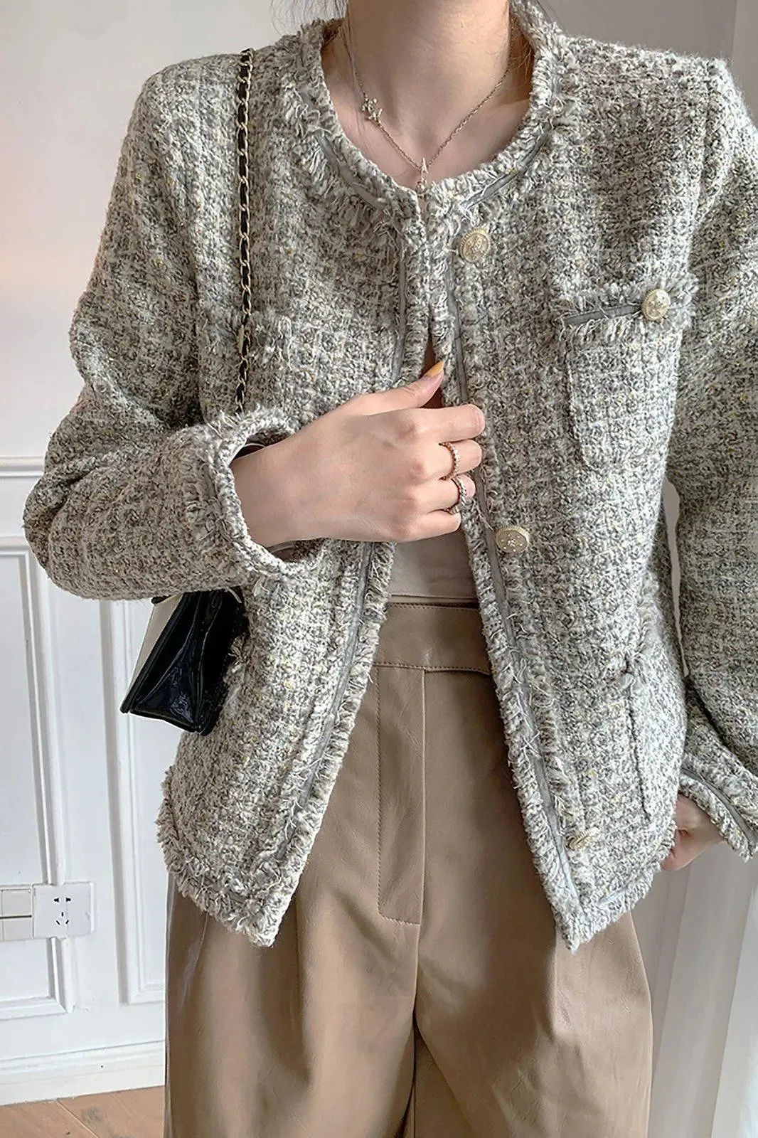 Women's Gray tweed jacket,Button-Up Blazer,Tweed Crop Jacket,Fall coat for women,Tweed Knit Jacket,Warm Jacket,Tweed Tops,Blazer jacket,B104