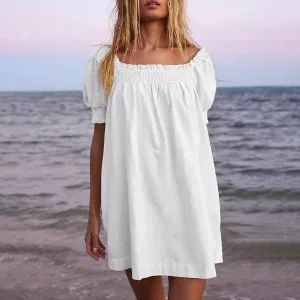 Womens Summer White Mini Dress A Line Beach Dress Sleeveless Casual Loose Dress With Pockets Vestidos Femme Robe