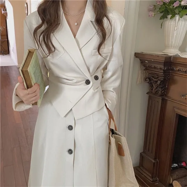 Work Wear Fashion Two Piece Sets Irregular Elegant Short Blazer Coats