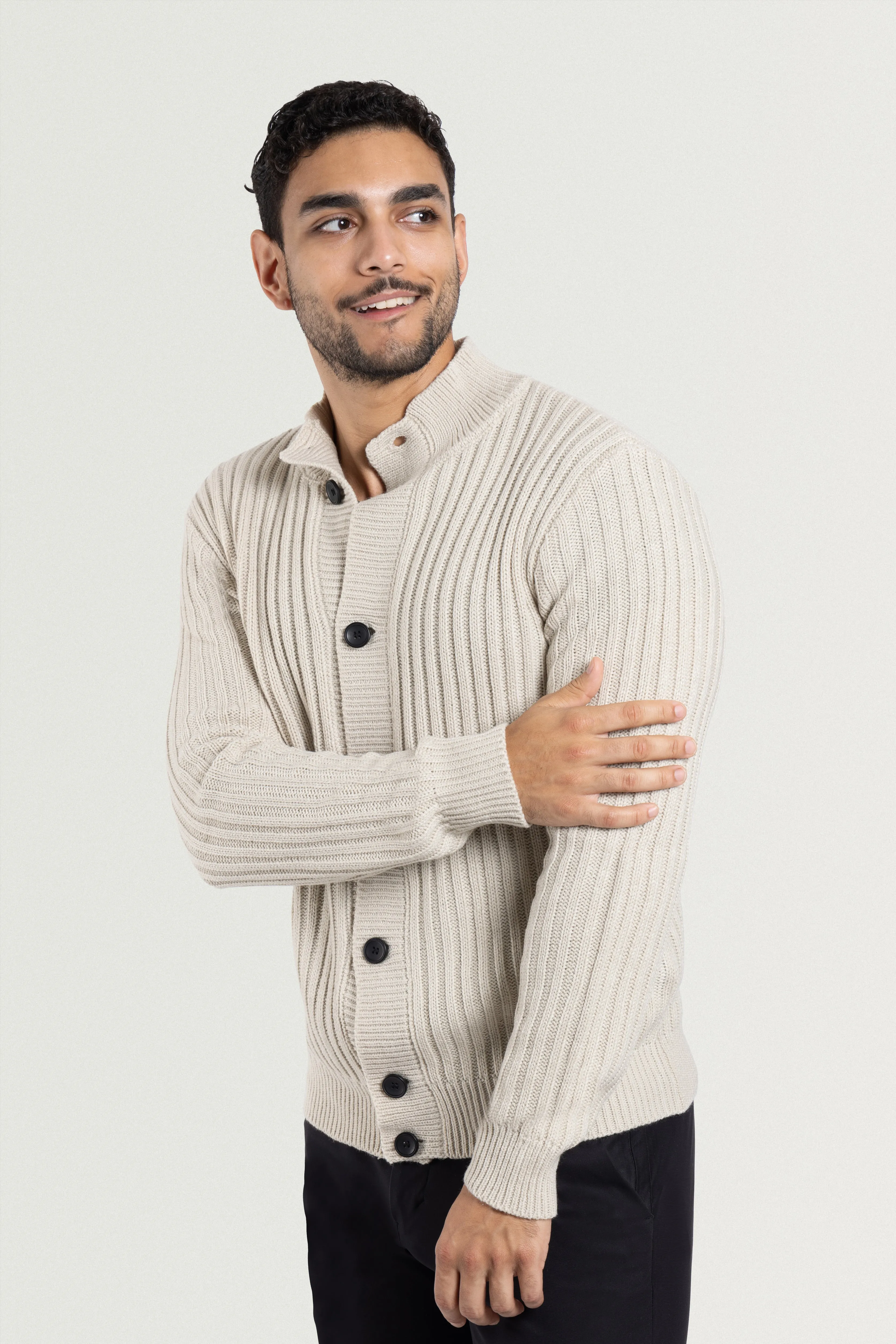 X RAY Men's Stand Collar Button Ribbed Cardigan